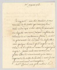 4 vues MS CA 0153 - Voltaire. Lettre signée à François-Achard Joumard Tison, marquis d'Argence.- [sans lieu], 30 août 1765