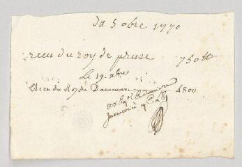 6 vues  - MS CC 0031 - Alembert, Jean Le Rond d\'. Lettre autographe signée à Guillaume-Claude Laleu.- [Paris], 11 septembre 1770 (ouvre la visionneuse)