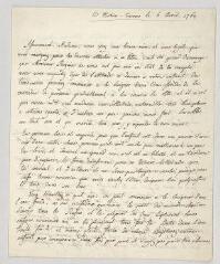 6 vues MS CC 0050 - Rousseau, Jean-Jacques. Lettre à Élisabeth Madeleine Roguin.- Môtiers-Travers, 6 avril 1764