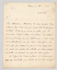 4 vues  - MS CC 0074 - Olivet, Pierre-Joseph Thoulier, abbé d\'. Lettre autographe signée à N.- Paris, 15 novembre 1729 (ouvre la visionneuse)