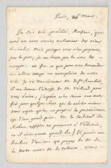 2 vues  - MS CC 0075 - Olivet, Pierre-Joseph Thoulier, abbé d\'. Lettre autographe signée à [Jean-Baptiste Rousseau].- Paris, 26 mars [1730] (ouvre la visionneuse)