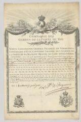 2 vues MS CC 0102 - Vergennes, Constantin Gravier, vicomte de. Certificat d'engagement du Sieur Etienne, Ecuyer Garde de la Porte du Roi.- Versailles, 15 janvier 1786