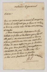 4 vues  - MS CC 0105 - [Saint-Lambert, Jean-François, marquis de. Lettre autographe signée à un juge de paix à Paris].- Paris, 28 août [1765] (ouvre la visionneuse)