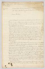 4 vues  - MS CC 0112 - Falbaire de Quingey, Charles-Georges Fenouillot de. Lettre autographe signée à Jean Baptiste Treilhard.- Paris, [6 avril 1799] (ouvre la visionneuse)