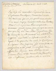 4 vues  - MS CC 0118 - Pomponne, Henri Charles Arnauld, abbé de. Lettre autographe signée à N.- Paris, 23 avril 1748 (ouvre la visionneuse)