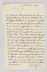 2 vues  - MS CC 0139 - Fontenai, Louis-Abel Bonafous, dit. Lettre autographe signée à \'Monsieur l\'abbé de St Leger\' [Barthélemy Mercier, abbé de Saint-Léger ?].- [s.l.], 6 mai 1790 (ouvre la visionneuse)
