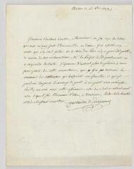 2 vues  - MS CC 0151 - Vergennes, Constantin Gravier, vicomte de. Lettre autographe signée à N.- Châlons, 12 octobre 1809 (ouvre la visionneuse)