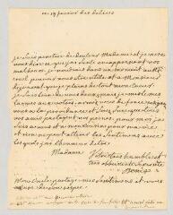 2 vues  - MS CC 0183 - Denis, Marie-Louise Mignot, Mme. Lettre autographe signée à Mme Dijonval.- Genève, 14 février [1759 ?] (ouvre la visionneuse)