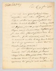 4 vues  - MS CC 0208 - Du Plessis-Villette, Reine-Philiberte Rouph de Varicourt, marquise. Lettre autographe signée à [Charles de] Pougens.- Paris, 9 septembre 1821 (ouvre la visionneuse)