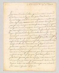 4 vues  - MS CC 0213 - Grammont, Antoine Pierre de. Lettre signée à [Louis] Mathieu.- Besançon, 29 décembre 1745 (ouvre la visionneuse)