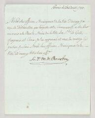 2 vues  - MS CC 0226 - Penthièvre, Louis-Jean-Marie de Bourbon, duc de. Lettre signée à Messieurs les officiers municipaux de la Ville d\'Auray.- Paris, 24 avril 1783 (ouvre la visionneuse)