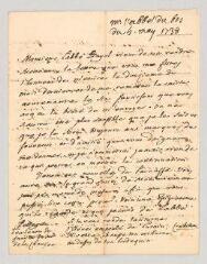 4 vues  - MS CC 0232 - Dubos, abbé Jean-Baptiste. Lettre autographe au comte de Brancas-Rochefort.- [Paris], 4 mai 1738 (ouvre la visionneuse)