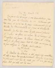 2 vues  - MS CC 0245 - Grimm, baron Frédéric Melchior von. Lettre autographe à N.- [Saint-Pe?tersbourg], 14-25 avril 1781, 30 avril 1781 - 11 mai 1781 (ouvre la visionneuse)