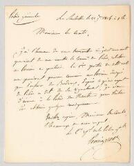 6 vues  - MS CC 0246 - Police générale. Lettre et note autographes signées de N. à \'Monsieur le Comte\'.- La Rochelle, 21 janvier 1814 (ouvre la visionneuse)