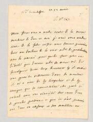 4 vues  - MS CC 0266 - Rochefort, Marie-Thérèse de Brancas de Forcalquier, comtesse de. Lettre autographe à Louis-Jules Mancini Mazarini, duc de Nivernais.- [s.l.], 12 avril [circa 1748-1760] (ouvre la visionneuse)