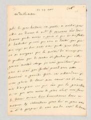 4 vues  - MS CC 0267 - Rochefort, Marie-Thérèse de Brancas de Forcalquier, comtesse de. Lettre autographe à Louis-Jules Mancini Mazarini, duc de Nivernais.- [Paris], 29 mars [circa 1748-1760] (ouvre la visionneuse)