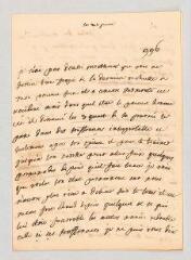 4 vues  - MS CC 0271 - Rochefort, Marie-Thérèse de Brancas de Forcalquier, comtesse de. Lettre autographe à Louis-Jules Mancini Mazarini, duc de Nivernais.- [s.l.], 26 juin [circa 1748-1760] (ouvre la visionneuse)