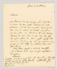 8 vues  - MS CC 0315 - Christin, Charles-Frédéric-Gabriel. Lettre autographe signée au chevalier Jacques de Rochefort d’Ally.- Ferney, 25 octobre 1772. 1 p. in-4°. (ouvre la visionneuse)