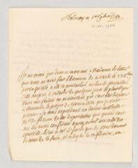 4 vues  - MS CC 0338 - Talmay, Pierre Fijan de. Lettre autographe signée à Marie-Louise Mignot Madame Denis.- [s. l.], 1 novembre 1780. (ouvre la visionneuse)