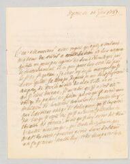 4 vues  - MS CC 0359 - Talmay, Pierre Fijan de. Lettre autographe signée à François, dit Duvivier.- Dijon, 16 février 1781. (ouvre la visionneuse)