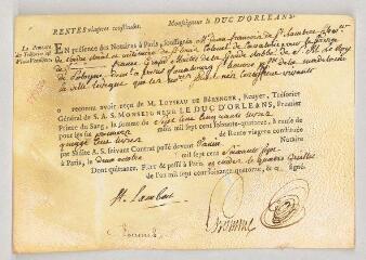 2 vues  - MS CC 0381 - Saint-Lambert, Jean-François de. Pièce signée au Duc d\'Orléans.- Paris, 14 juillet 1774. (ouvre la visionneuse)