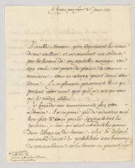 4 vues  - MS CA 0079 - Voltaire. Lettre signée à Jacques-Vincent Le Jeune Delacroix.- Ferney, 21 janvier 1775 (ouvre la visionneuse)