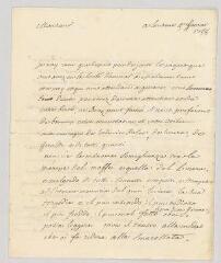 4 vues  - MS CA 0084 - Voltaire. Lettre autographe signée à [Tommaso Giuseppe Farsetti].- Lausanne, 5 février 1758 (ouvre la visionneuse)