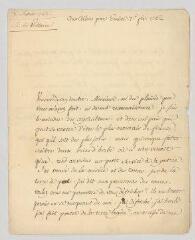 6 vues  - MS CA 0118 - Voltaire. Lettre signée à [Louis-Paul] Abeille.- Genève, 7 février 1762 [sic] (ouvre la visionneuse)