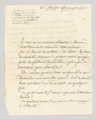 4 vues  - MS CA 0227 - Voltaire. Lettre autographe signée à François-Marie Vermeil.- Ferney, 25 mai 1772. (ouvre la visionneuse)