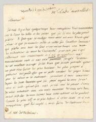 8 vues  - MS CB 0042 - Morellet, abbé André. Lettre autographe signée à Voltaire.- [s.l.], 20 novembre [1766] (ouvre la visionneuse)
