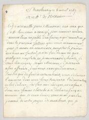 4 vues  - MS CB 0050 - Defresnay, François-Louis. Lettre autographe signée à Voltaire.- Strasbourg, 5 avril 1757 (ouvre la visionneuse)